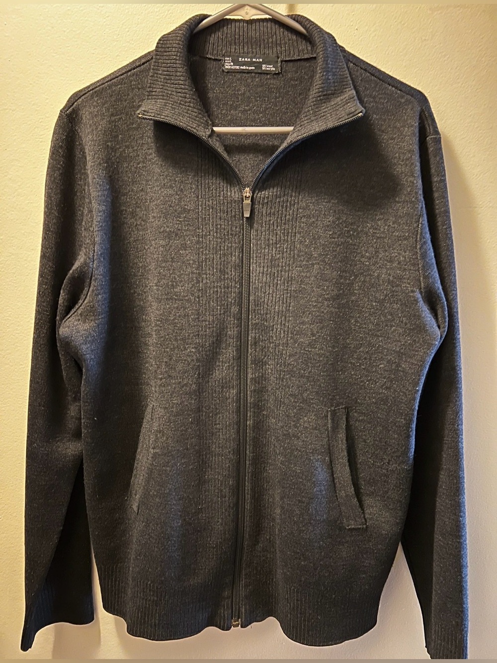 Zara Men Charcoal Full-Zip Knit Sweater